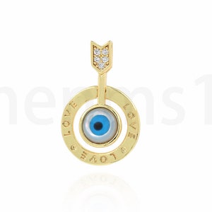Round Pendant, 18K Gold Filled Evil Eye Necklace, Micropavé CZ Shell Necklace,Arrow Charm, Eye Charm, DIY Jewelry Supplies, 28x18x3.8mm
