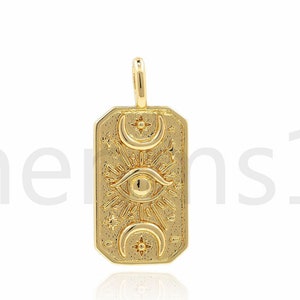 Crescent Moon Pendant,Micropavé CZ Sun Pendant,18K Gold Filled Square Pendant, Starburst Charm,Star Charm,DIY Jewelry Supplies,26x12x1.8mm