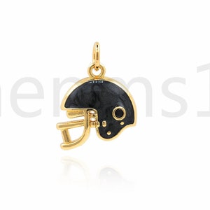 Helmet Pendant,Micropavé CZ Enamel Charm,Helmet Charm, 18K Gold Filled Football Charm, Sports Necklace,DIY Jewelry Supplies, 18.5x13.5x3.8mm