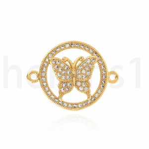 Round Connector, Micropavé CZ Insect Connector,Butterfly Connector,18K Gold Filled Butterfly Charm,DIY Jewelry Supplies,16x22.5x3mm