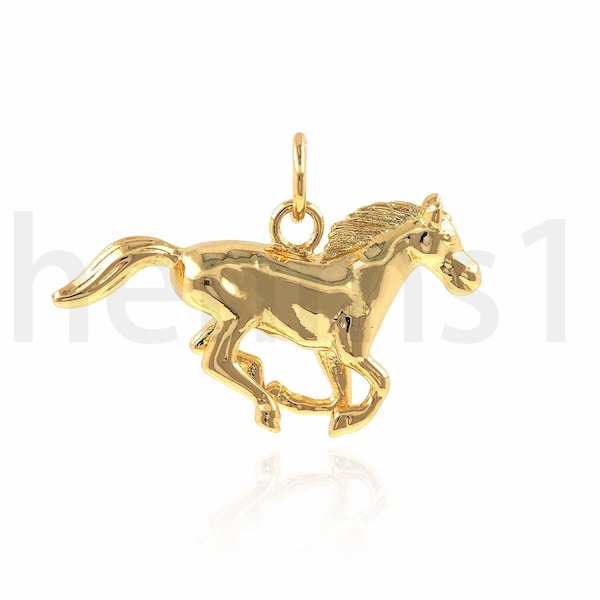 Horse Pendant, 18K Gold Filled Animal Charm, Horse Charm, Wildlife Necklace, Horse Racing Charm, DIY Jewelry Supplies, 29x20x5mm