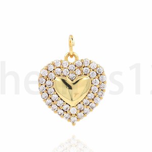 Heart Pendant, 18K Gold Filled Heart Charm, Micropavé CZ Heart Necklace, Gift for Her, DIY Jewelry Making Accessory, 19.5x14.5x2.7mm