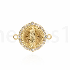 Madonna connector, 18K gold filling Catholic charm, Virgin connector, religious charm, DIY jewelry, 21.2x16.8x2.8mm