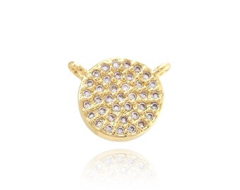 Delicado dije de moneda redonda, colgante de espejo, colgante redondo de circonita cúbica micropavé, collar de moneda bañado en oro de 18 quilates, suministros de joyería para bricolaje, 11 x 9,3 x 2,3 mm