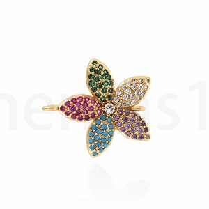 18K Gold Filled Flower Charm, Round Connector, MicroPavé CZ Connector Charm, Flower Connector, DIY Jewelry Making Supplies,18.5x20x2.7mm