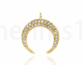 Micropavé CZ Horn Halskette, Knochen Anhänger, Horn Anhänger, 18K Gold Filled Horn Halskette, DIY Schmuck Zubehör, 13.5x14.7x1.7mm