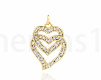 18K ゴールドフィルド ハートチャーム、ラインハートペンダント