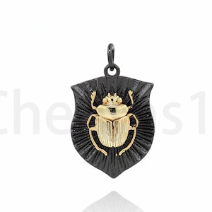 Shield Pendant, 18K Gold Filled Beetle Charm, Micropavé CZ Beetle Necklace, Gift for Her, DIY Jewelry Making Accessory, 25.5x15.5x3mm