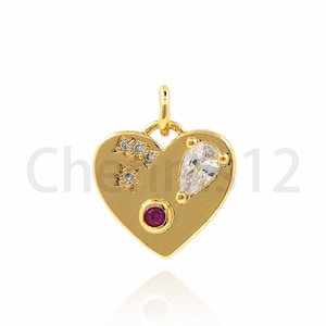 18K Gold Filled Zircon Heart Necklace, Micropavé CZ Heart Charm, Gift for Her, Love Charm, DIY Jewelry Supplies, 15x12.5x2.5mm