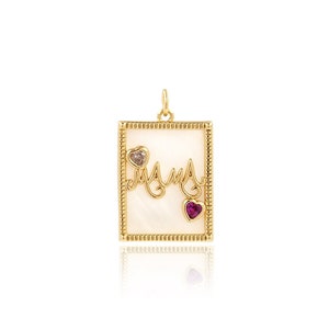 Pingente de carta preenchido com ouro 18K, pingente de presente de dia das mães Micropavé CZ, pingente de coração, pingente de concha quadrada, fabricação de joias faça você mesmo, 24,2x17,5x3,4mm