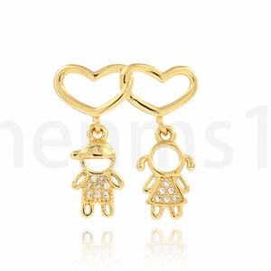 Micropavé CZ Couple Pendant,18K Gold Filled Love Charm,Boy Girl Necklace, Heart Pendant, DIY Jewelry Making Supplies,20.5x22.5x4.5mm