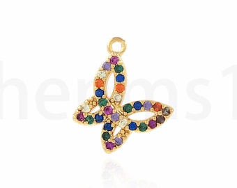 18K Gold Filled Butterfly Pendant,Micropavé CZ Butterfly Charm,Flying Necklace, Insect Necklace, DIY Jewelry Making Supplies,12x11x2mm