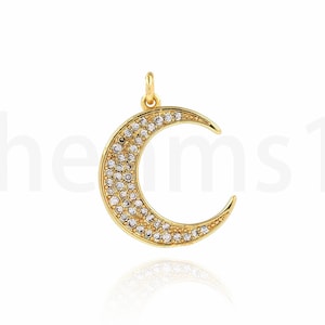 18K Gold Filled Moon Charm, Micropavé CZ Crescent Charm, Crescent Necklace,Moon Pendant, DIY Jewelry Supplies,16x22x1.8mm