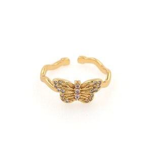 Flying Ring, MicroPavé CZ Butterfly Charm, 18K Gold Filled Butterfly Ring, Insect Ring, Adjustable Ring, Open Ring