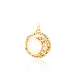 Round Pendant, Micropavé CZ Moon Pendant, Shell Moon Jewelry, 18K Gold Filled Crescent Charm,Star Charm, DIY Jewelry Supplies, 16x21x3.2mm