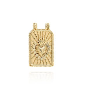 Love Charm, Micropavé CZ Rectangle Charm, 18K Gold Filled Square Pendant, Heart Necklace, DIY Jewelry Making Supplies,26x15x2.5mm