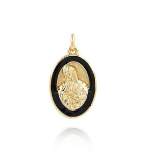 Religious Charm,Enamel  Figure Necklace, 18K Gold Filled Oval Pendant, Virgin Necklace, Portrait Pendant, DIY Jewelry Supplies,23x13.5x3mm