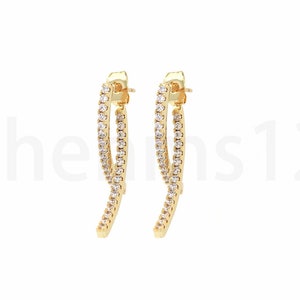 Bar Earrings, Creative Earrings, Micropavé CZ Pierced Earrings, 18K Gold Filled Curved Stud Earrings, DIY Jewelry Supplies,29mm