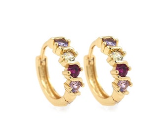 Boucles d'oreilles rondes en zircone remplies d'or 18K, boucles d'oreilles rondes Micropavé CZ, boucles d'oreilles délicates, boucles d'oreilles percées, fabrication de bijoux bricolage, 14.3x13x4mm