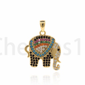Elephant Pendant, Micropavé CZ Elephant Charm, 18K Gold Filled Wildlife Necklace, Wildlife Charm, DIY Jewelry Making Supplies, 23x18x3mm