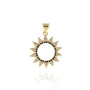 18K Gold Filled Sun Charm, Sun Pendant, Sun Charm, Micropavé CZ Sun Necklace, DIY Jewelry Making Supplies, 27.5x20x2mm