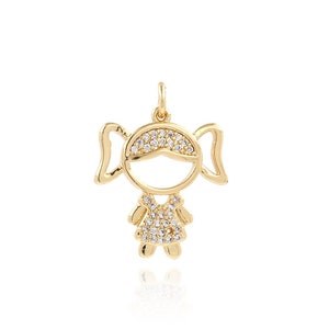 18K Gold Filled Girl Pendant, Figure Pendant, Micropavé CZ Girl Necklace, Kids Charm, DIY Jewelry Making Supplies,24x19x2.5mm