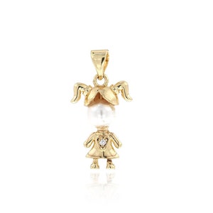 Micropavé CZ Pearl Charm,18K Gold Filled Girl Pendant, Dainty Kids Charm, DIY Jewelry Supplies, Gifts For Children,24.5x12.5x6mm