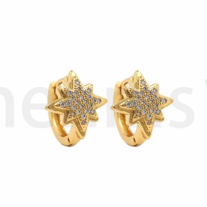 18K Goud Gevulde Polaris Oorbellen, Micropavé CZ Kraakbeen Hoepel Oorbellen, Zirkoon Stud Oorbellen, Star Charm, Star Sieraden, 12x14x12mm