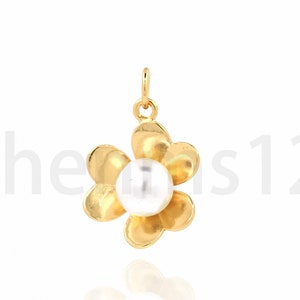 Perle Blumenanhänger, 18K Gold Füllte Blumen-Charme, Perlen-Halskette, DIY Schmuckherstellung Zubehör, Geschenk für sie, 21x13.5 x 8 mm
