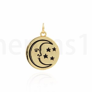 Round Charm, 18K Gold Filled Moon Face Pendant,Micropavé CZ Crescent Necklace, Crescent Charm, DIY Jewelry Supplies,15.8x21x1.5mm