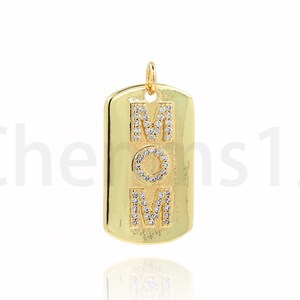 Pingente de mãe, pingente retangular preenchido com ouro 18K, colar de palavra de mãe micropavé CZ, presente para ela, acessório de fabricação de joias DIY, 28x14x2mm
