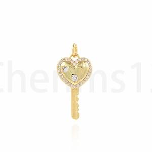 kerk sleutel, hart sleutel charme, hart sleutel hanger, 18K goud gevulde sleutel ketting, sleutel ornament, master key hanger, diy sieraden benodigdheden, 12.2x26x2.5mm