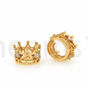 Crown Spacer, 18K Gold Filled Crown Spacer, King Power Charm, Micropavé CZ Crown Bracelet Spacer, DIY Jewelry Supplies, 11x6.7mm, Hole 7mm