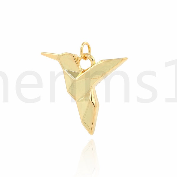 Origami Charms, 18K Gold Filled Bird Necklace, Paper Bird Necklace, Bird Pendant, Animal Charms, DIY Jewelry Supplies, 25.5x25x4.7mm