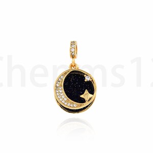 18K Gold Filled Crescent Charm, Round Pendant, Micropavé CZ Moon Jewelry, Star Charm, Moon Pendant, DIY Jewelry Supplies, 12.5x21x3.5mm