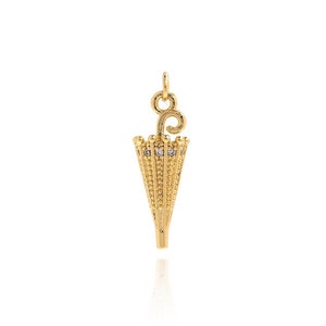 Umbrella Pendant,18K Gold Filled Rain Charm,Umbrella Necklace,Micropavé CZ Umbrella Charm,Weather Necklace,DIY Jewelry Supplies,24x7.8x3.5mm
