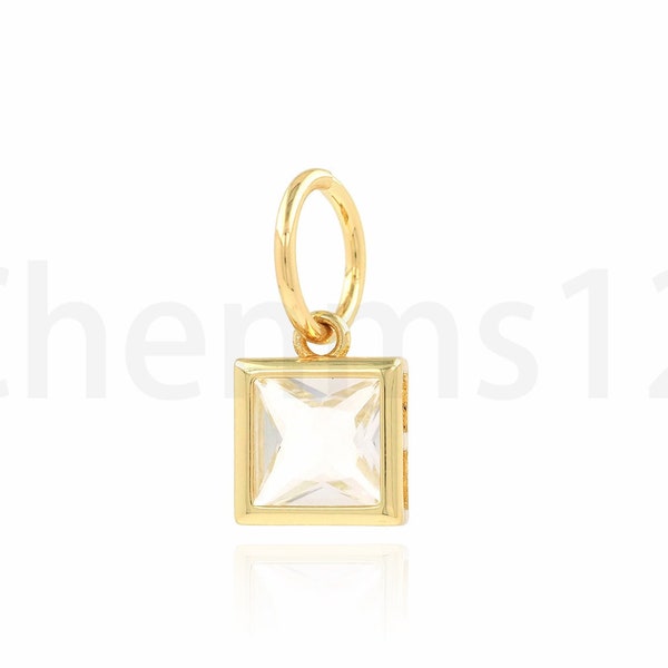 Micropavé CZ vierkante hanger, vierkante charme, zirkoon hanger, 18K goud gevulde creatieve ketting, zirkoon charme, diy sieraden benodigdheden, 10x20.5x4.5mm