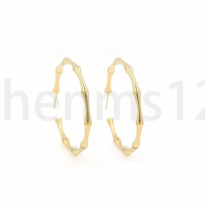 1 pair, Hoop Stud Earrings, 18K Gold Filled Simple Bamboo Stud Earrings, Hoop Earrings, Minimalist Stud Earrings, Gift for Her, 50x55x3.2mm
