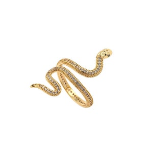 18K Gold Filled Adjustable Ring, Snake Ring, Micropavé CZ Animal Ring, Reptile Ring, Statement Ring, Open Ring,DIY Jewrlry Making