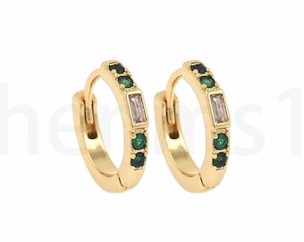 Boucles d'oreilles rondes en or 18 carats, boucles d'oreilles percées, breloque de boucle d'oreille CZ micropavé, cadeau pour elle, accessoires de fabrication de bijoux à faire soi-même, 12,5 x 14 x 2 mm