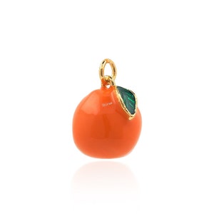 Enamel Tangerine Pendant, Enamel Pendant, Fruit Pendant, 18K Gold Filled Tangerine Charm,, Fruit Pendant, DIY Jewelry Supplies, 16x11x11mm