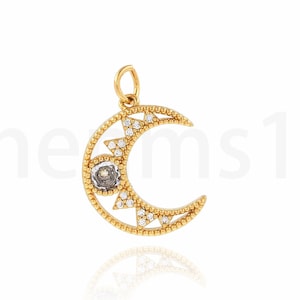18K Gold Filled Moon Charm, Micropavé CZ Crescent Charm, Crescent Necklace,Moon Pendant, DIY Jewelry Supplies,14.5x21x2.6mm