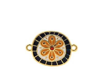 18K Gold Filled Flower Charm, Plant Connector,MicroPavé CZ Bracelet Connector,Enamel Round Flower Connector,DIY Jewelry  Supplies,13x19x2mm