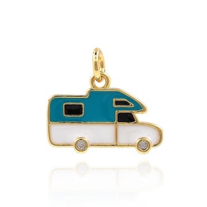 Emaille Auto Anhänger, Micropavé CZ Auto Anhänger, 18K Gold Filled LKW Anhänger, Fahrzeug Anhänger, DIY Schmuck Herstellung Zubehör, 15*17*2mm