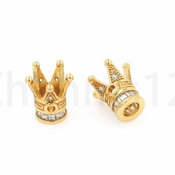 Crown Beads,Large Hole Beads Micropavé CZ Crown Charm, 18K Gold Filled Crown Charm, Bracelet Beads, DIY Jewelry Supplies, 12x12x12mm