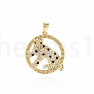Round Leopard Necklace, Feline Charm, Leopard Charm, 18K Gold Filled Wildlife Necklace,Animal Charm, DIY Jewelry Supplies,22x28.5x4.5mm