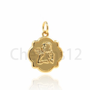Angel Charm, Round Necklace, 18K Gold Filled Angel Pendant, Angel Necklace, Angel Jewelry, DIY Jewelry Supplies, 20x15x2.5mm