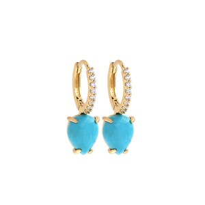 Turquoise oorbellen, hoepeloorbel, 18K goud gevulde waterdruppels oorbellen, Micropavé CZ Dangle Oorbellen, DIY sieradenbenodigdheden, 14,8 x 24 x 8,5 mm