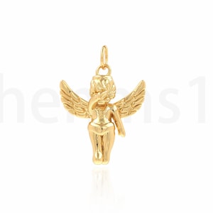 Weeping Angel Pendant, 18K Gold Filled Angel Charm, Angel Necklace, 3D Cupid Pendant, DIY Jewelry Supplies, 17.5x23.5x6mm