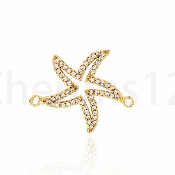 Pentagram Connector, Micropavé CZ Star Connector, 18K Gold Filled Starfish Connector, DIY Jewelry Supplies, 18.5x24.5x2mm